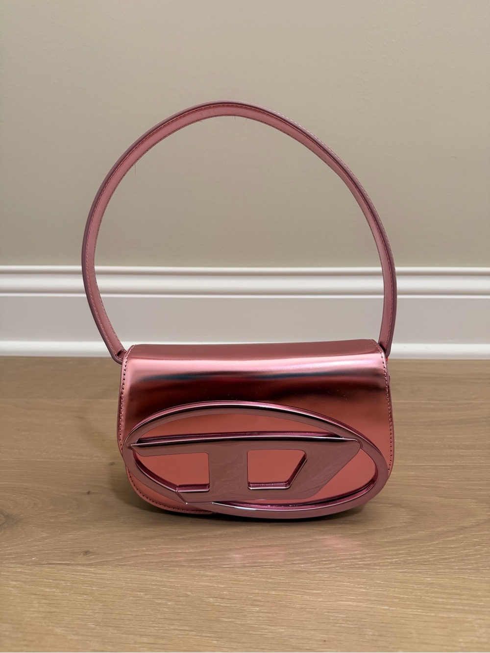 NWT Diesel 1DR Metallic Pink Leather Shoulder Bag
